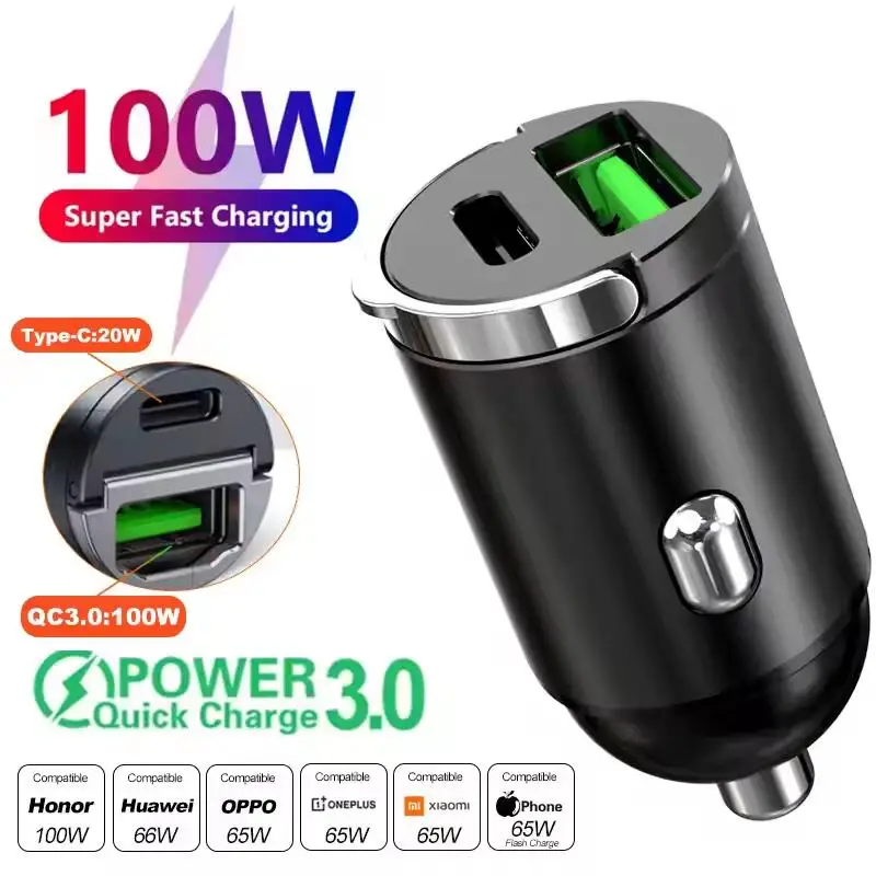 Mini 200W PD QC Pull Ring USB C PD Auto Ladegerät Schnelle Lade Adapter im Auto Für iPhone Xiaomi Samsung Huawei Auto Telefon Ladegerät