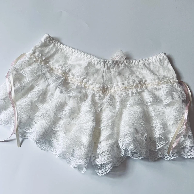 Kawaii Lace Trim Multi-layers Bottoms Cottage Coquette Y2K 00s Vintage Shorts Women Fairycore Retro Lolita Sweet Pettipants