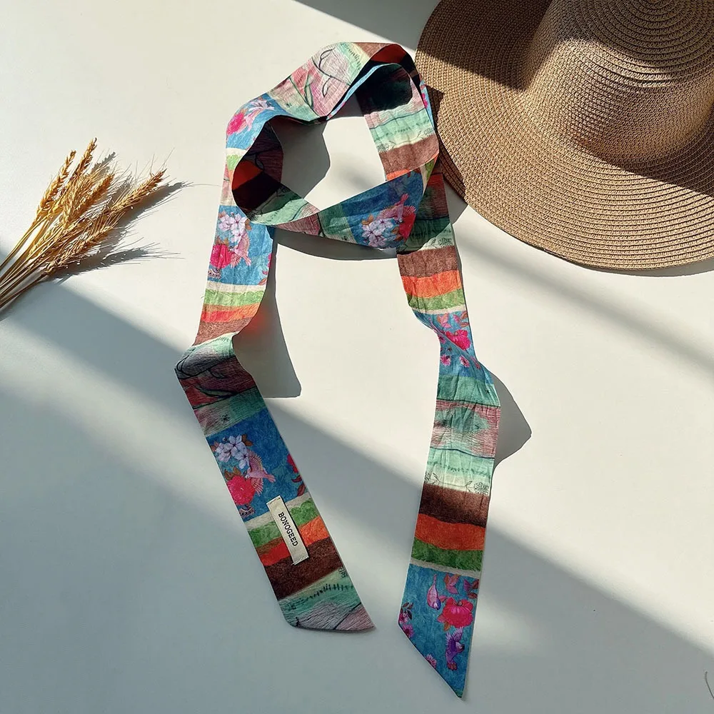 

Многофункциональный хлопковый шарф с рисунком маслом, цветочное поле, тюльпан, удлиненная длинная лента, тонкий пояс в горошек, женский пояс