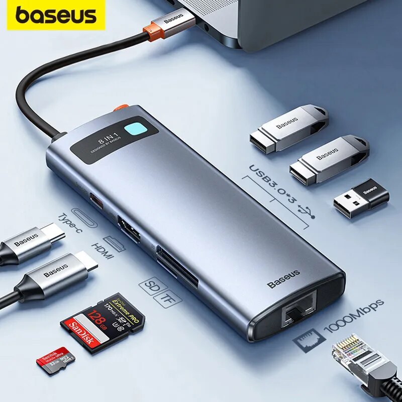  Baseus 4K 60Hz USB C Hub Type C to Ethernet Port PD 100W Adapter for Macbook Pro USB 3.0 Hub Laptop Tablet Accessories 