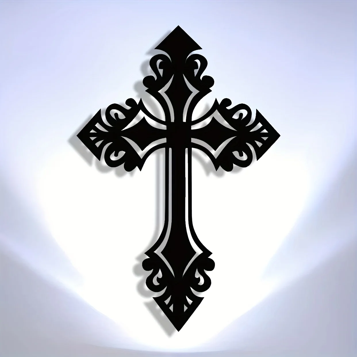 2D Flat, 1pc Intricate Branch & Vine Cross Wall Art - Metal Wall Decor with Lattice Tree, Ornate Cross for Home, Office
