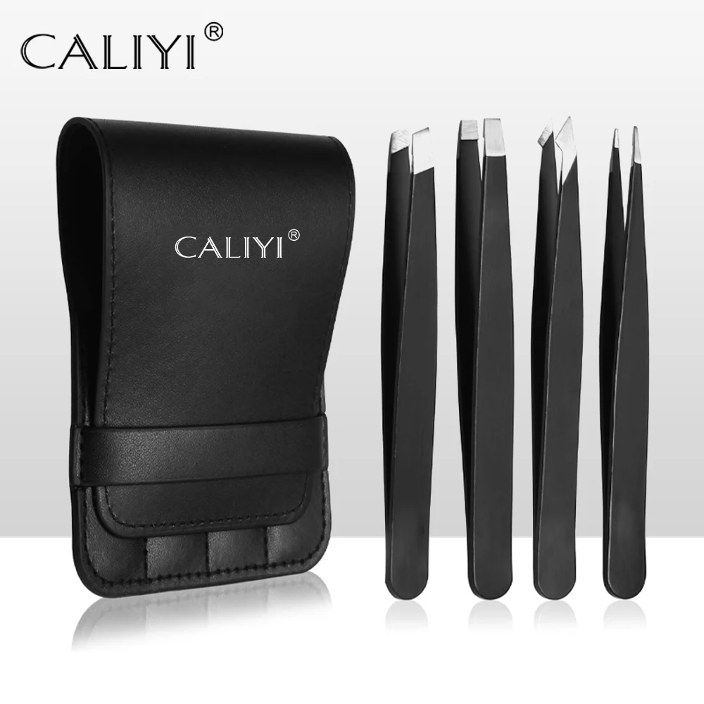 

CALIYI 4PCS Tweezers Set Professional Makeup Tools Stainless Steel Tweezers for Eyebrows Great Precision for Facial Hair Removal