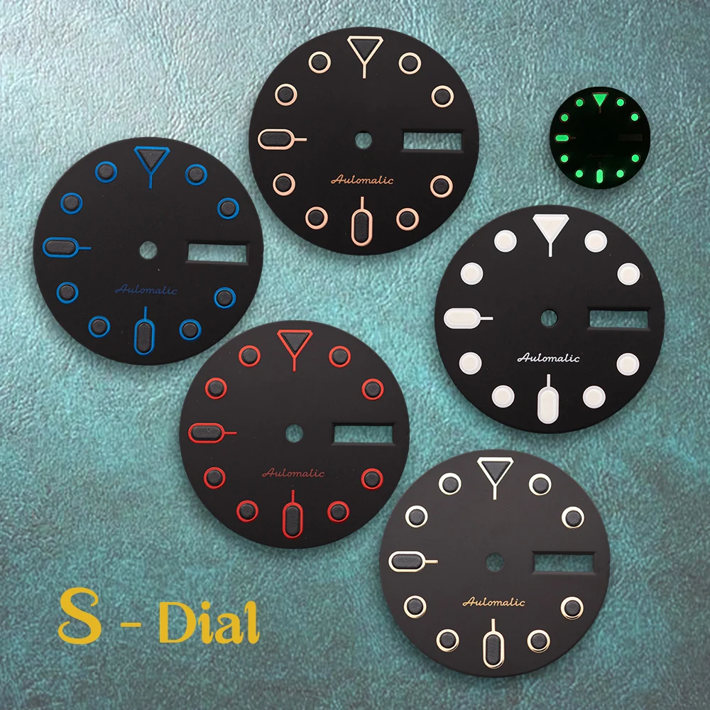 28,5mm S S Logo SKX007 NH36 Zifferblatt Passend für 4R36 Uhrwerk Grün Leuchtend Schwarz Matt Doppelkalender Zifferblatt Uhrenmodifikationszubehör