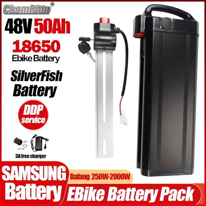 

Electric Bike 48v 50ah SilverFish Lithium Battery Bafang 48V 20ah 25ah 40ah Akku Accu 30AH 750w 1000w 1500W Bateria with Charger