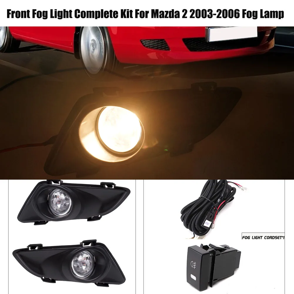 For Mazda 2 2003-2006 Fog Lamp Cover Grille Wiring Harness Relay Switch H11 Halogen Bulbs Full Fog Light Set