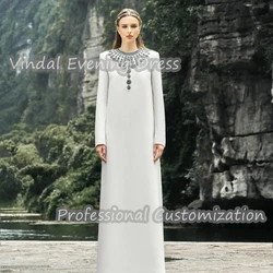 Vindal Prom Dress Straight O-Neck Floor Length luxurious Crepe Beaded Built-in Bra Elegant Long Sleeves Saudi For Woman 2024