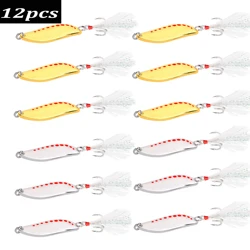12 Stuks Metalen Lepel Pailletten Vissen Lokt Pesca Bloedzuiger Jig Wobbler Isca Kunstmatige Crankbaits Voor Vliegvissen Harde Aas forel Lokken