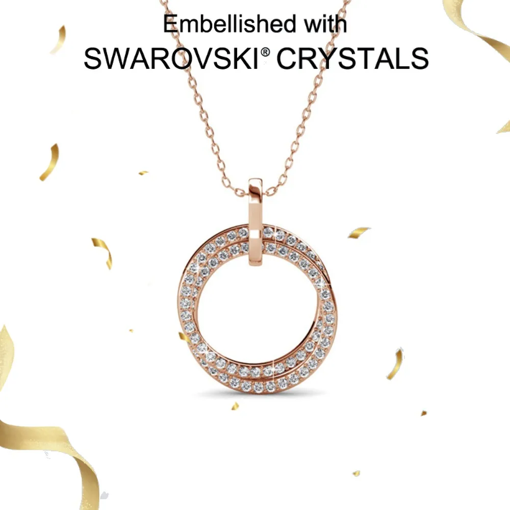 

Daisini 925 Sterling Silver Criss-Cross Circle Pendant Necklace Embellished with Swarovski Crystals 18k Rose Gold Plated Jewelry