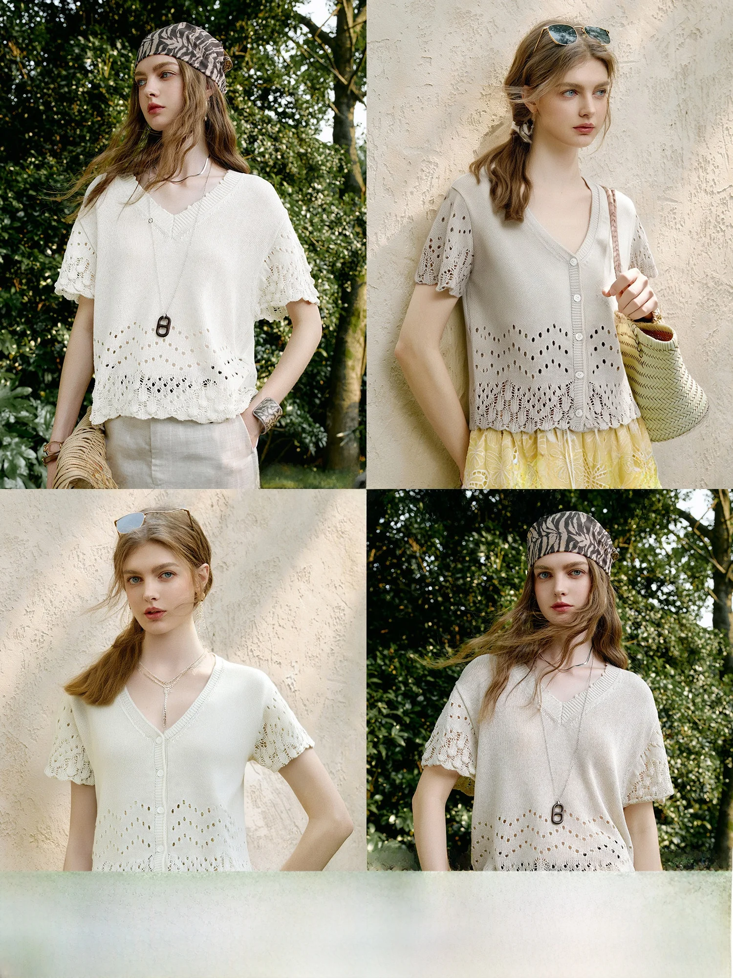 

Классический ажурный вязаный свитер NAGUAGU Pumpkin Valley для женщин, летняя новинка, с V-образным вырезом, короткими рукавами и рюшами