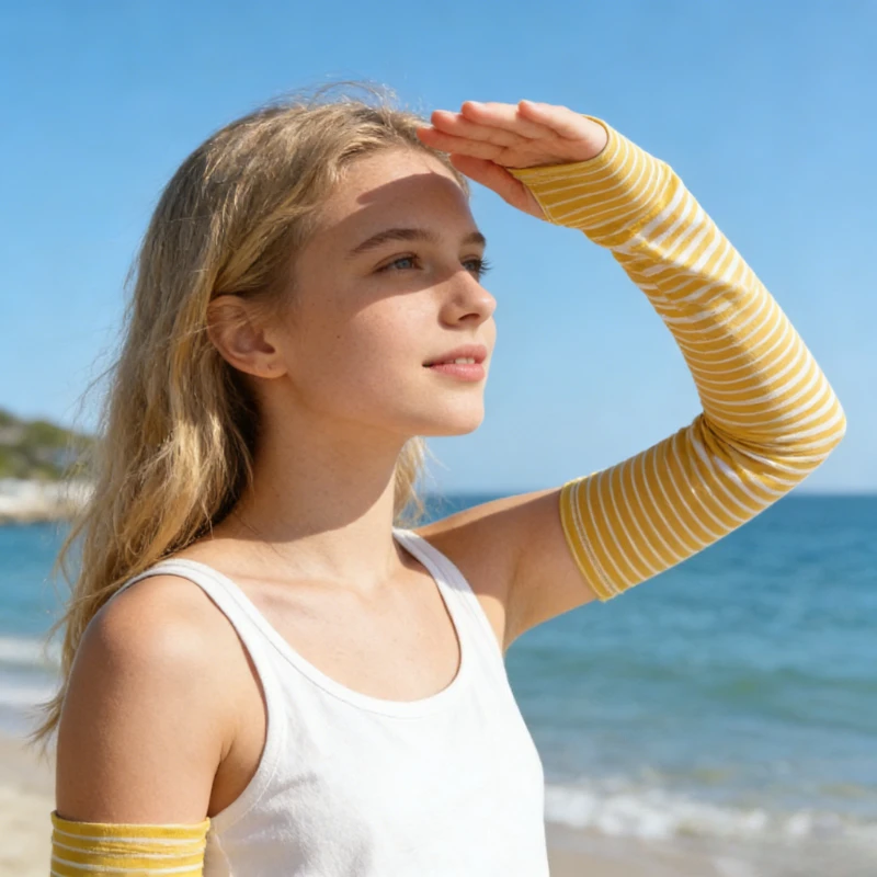 Natural Sun Protection Sleeves with Japanese Striped UV Ice Sleeves for Women's Summer Anti UV Ice Silk Hand Sleeves