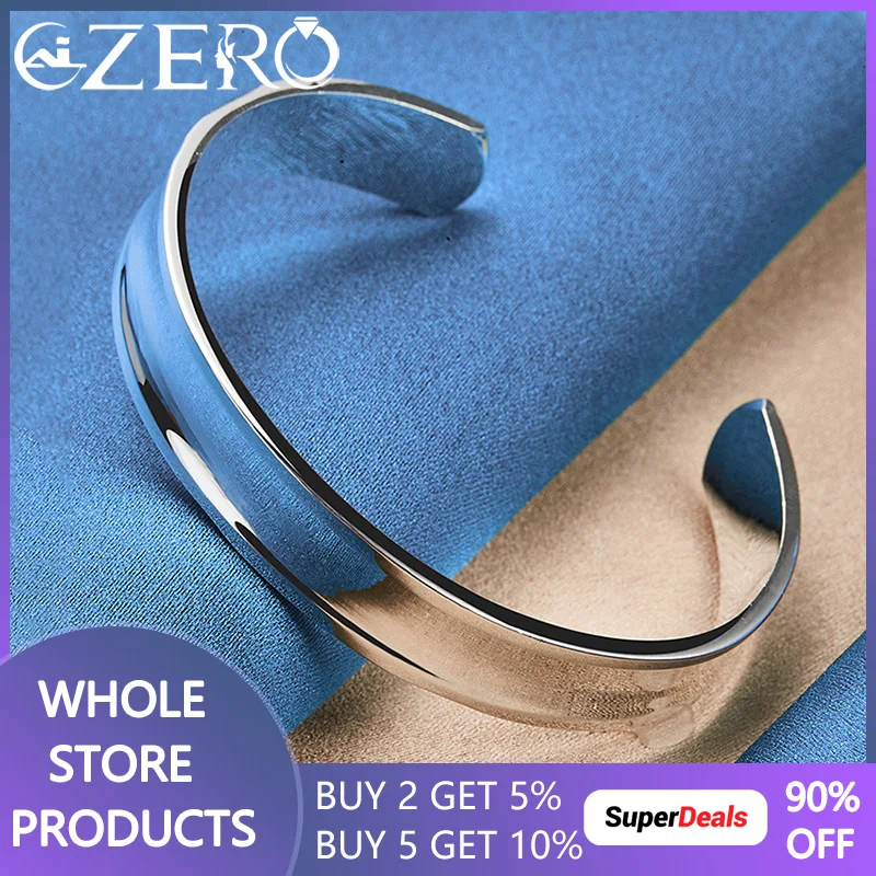 

ALIZERO 925 Sterling Silver 12mm Cuff Bangle Bracelet For Women Man Wedding Engagement Party Fashion Jewelry Accessories