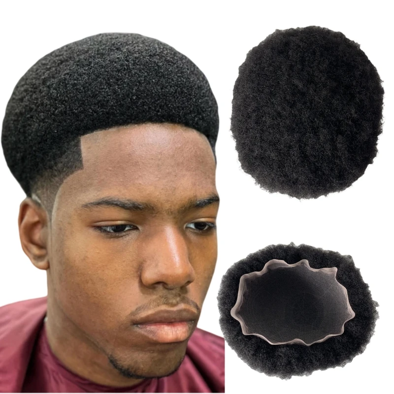 

Бразильские системы натуральных человеческих волос # 1 темно-черный афро парик с корнем 4 мм, 8x10, полный кружевной блок для чернокожих мужчин