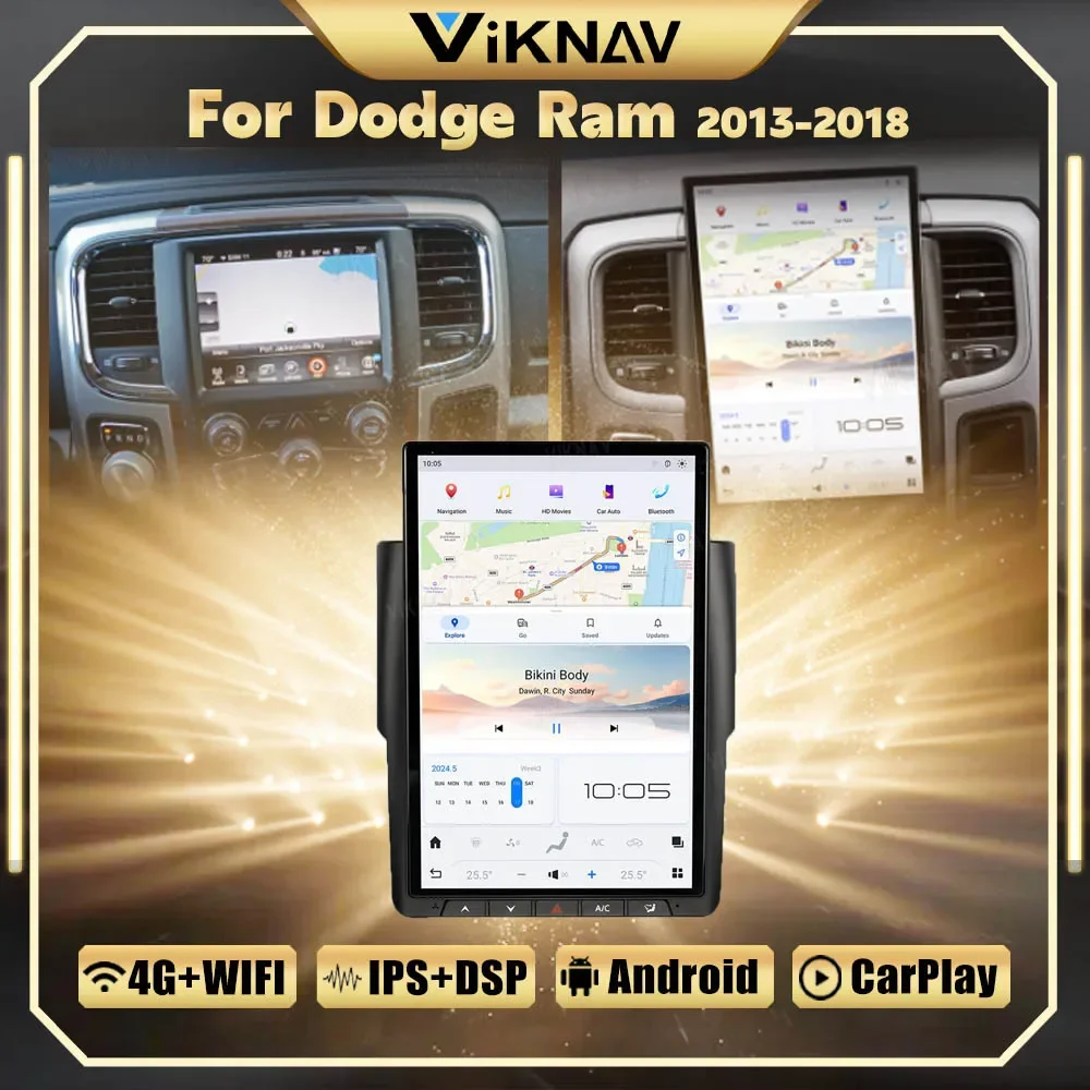 Viknav 14.4 inch Android 13 Car radio For Dodge RAM 2013-2018 stereo Video Carplay GPS Navigation Multimedia Player Head Unit