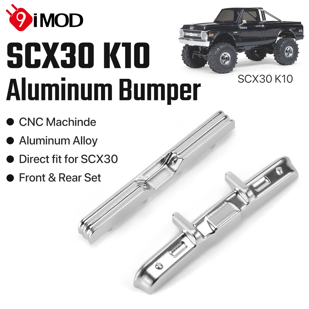 9IMOD SCX30 Stoßstangen-Set vorne und hinten für 1/30 Axial SCX30 K10 RC Crawler, Aluminium-Chrom-Metall-Upgrade-Zubehör