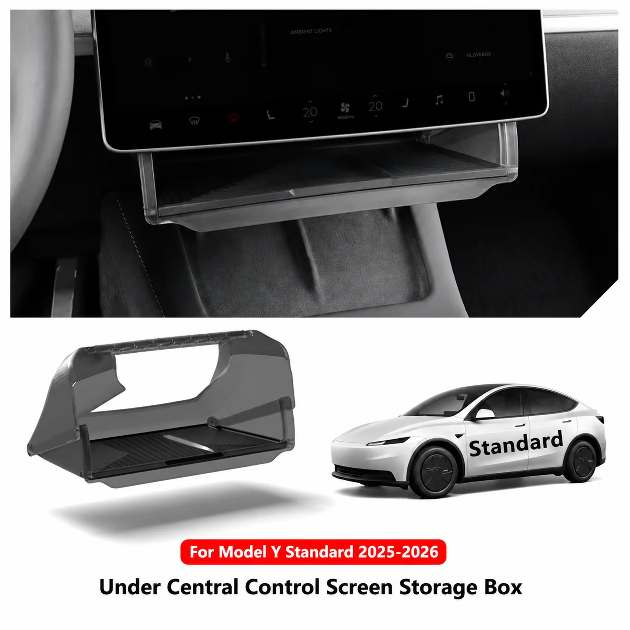 For Tesla Model Y Juniper Standard RWD 2025 2026 Under Screen Hidden Storage Box Behind Screen Center Console Organizer Case