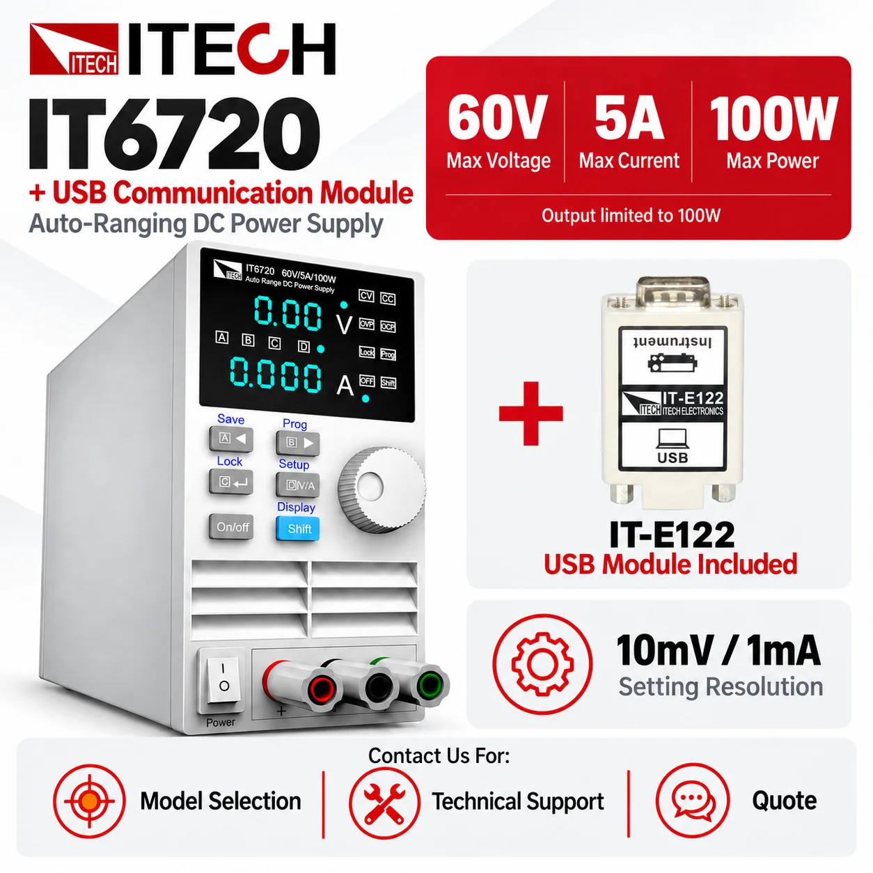 ITECH IT6720 IT6722A Programmable DC Power Supply, Auto-Ranging Adjustable Bench Power Supply for Lab Testing, CV/CC