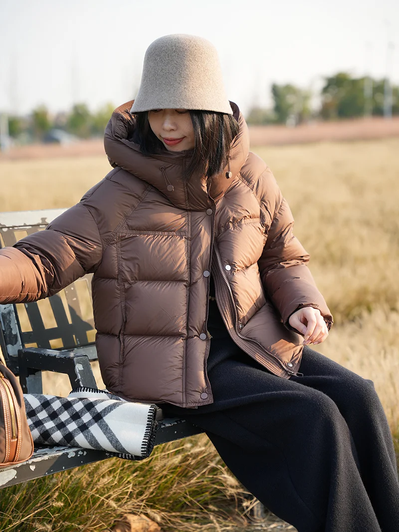 ZAROY Damen Winterjacke, verdickte warme Kapuzen-Baumwollparka, koreanischer Stil, einfarbig, vielseitig, lässiger kurzer Mantel, Schnee-Oberbekleidung, Winterjacke – Detail 16