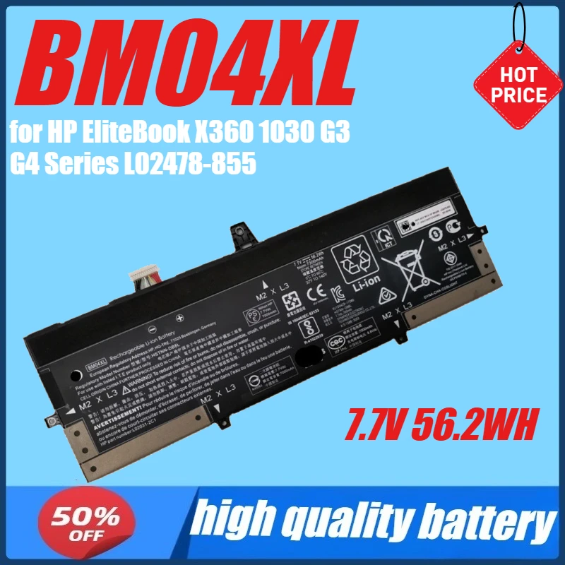 

7.7V 56.2WH BM04XL Laptop Battery for HP EliteBook X360 1030 G3 G4 Series L02478-855 L02031-541 HSTNN-DB8L HSTNN-UB7L