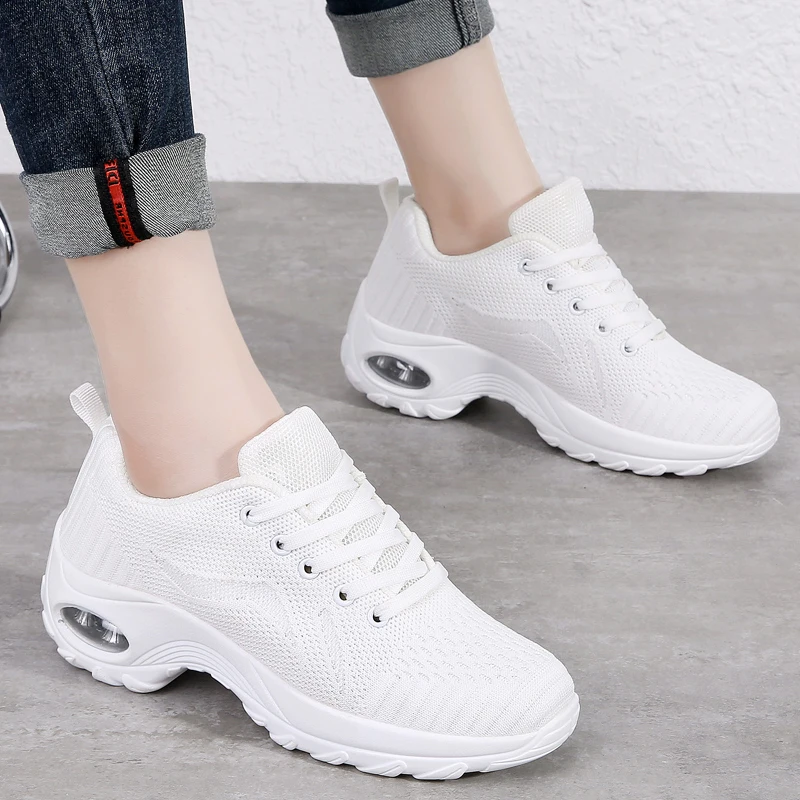 Women Walking Shoes Arch Support Comfortable Lightweight Mesh White Sneakers Air Cushion Casual Running Shoes Loafers 2269-2