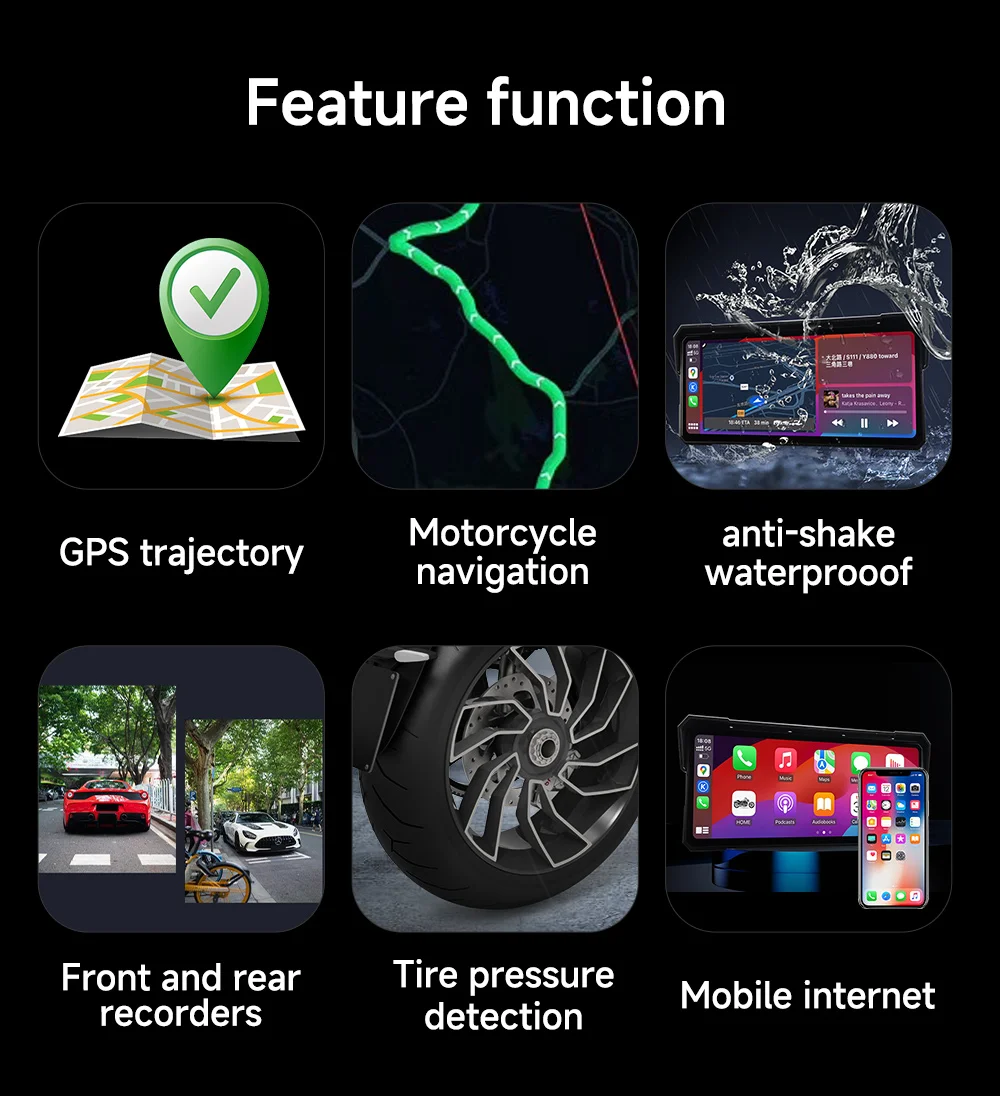 JIUYIN 8,1/7 Zoll Kabelloses CarPlay Moto Android Auto Tragbares IPX8 Motorrad-Armaturenbrett-Navigationsdisplay Bildschirmmonitor – Detail 2
