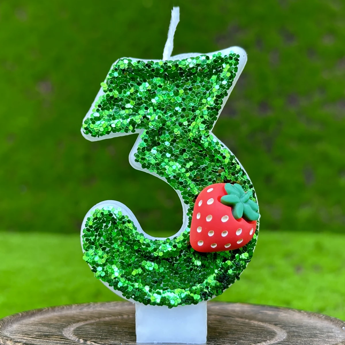 Glitter Green Number 0-9 Candles 3D Strawberry Digital Candles Cake Topper Decorating Birthday Party Anniversary DIY Decoration