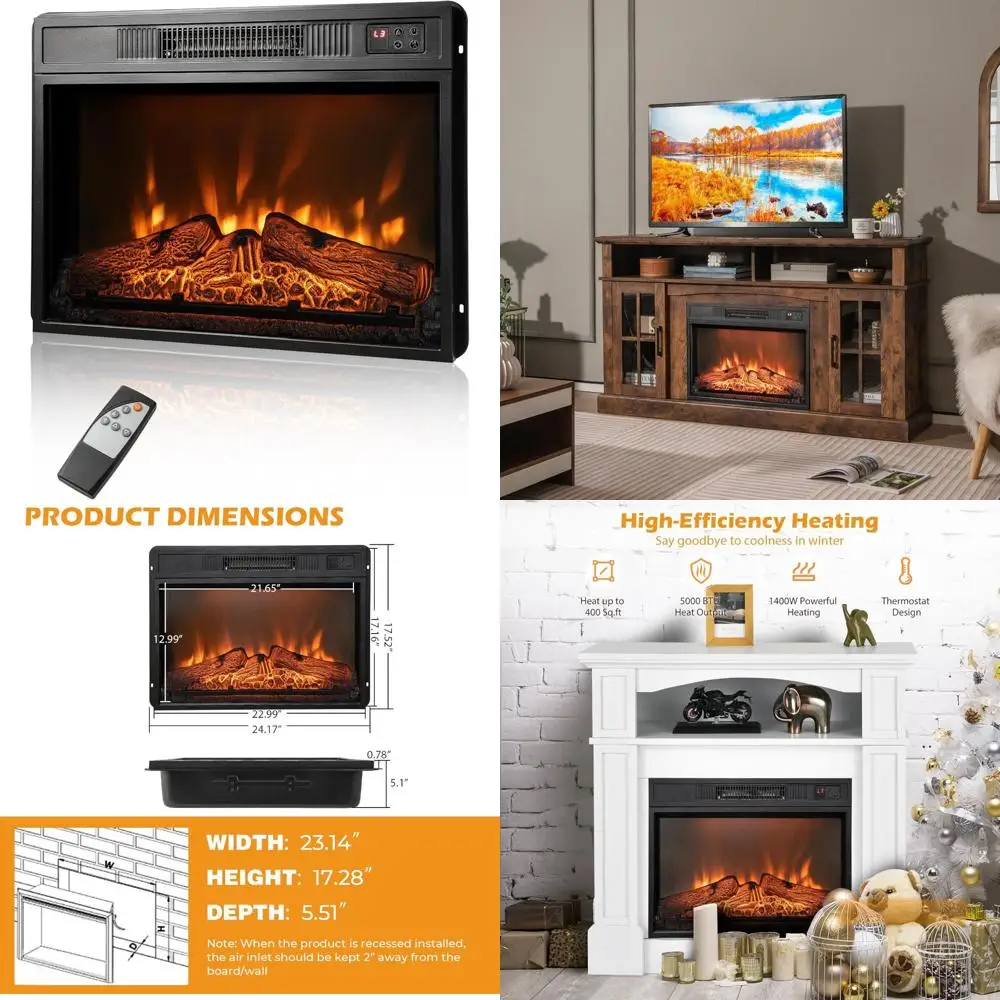 

23 Indoor Electric Fireplace Insert with 3 LED Flame Effects, Remote Control & 6H Timer