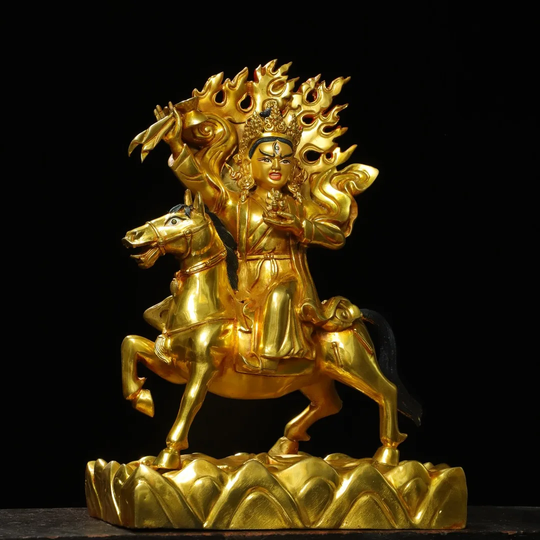 13 "مجموعة معبد التبت القديم البرونزية المذهبة رسمت الوجه بالدن لامو جبل يجلس بوذا الخلفية قاعة العبادة