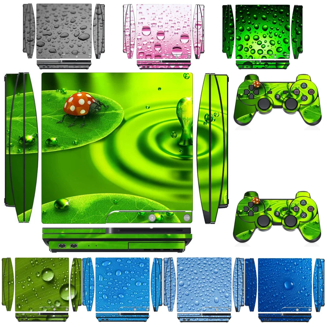 Water Drop Vinyl Skin Sticker Protector for Sony PS3 Slim PlayStation 3 Slim and 2 controller skins Stickers