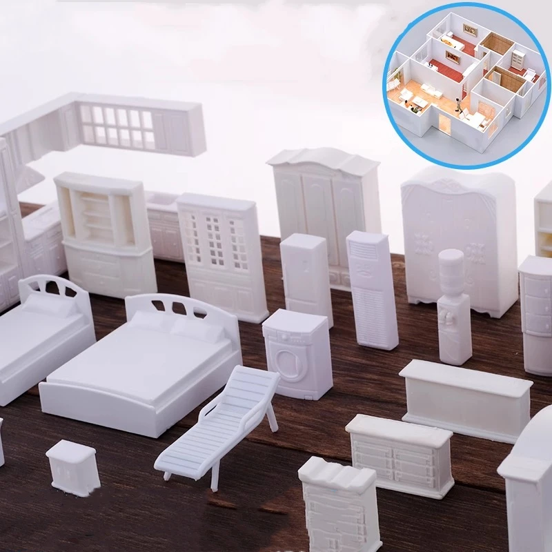 1:50 Miniature Furniture Ornament Sofa Table Chair for Model Building Layout Cabinet Cupboard Craft Toy Dollhouse Accessories