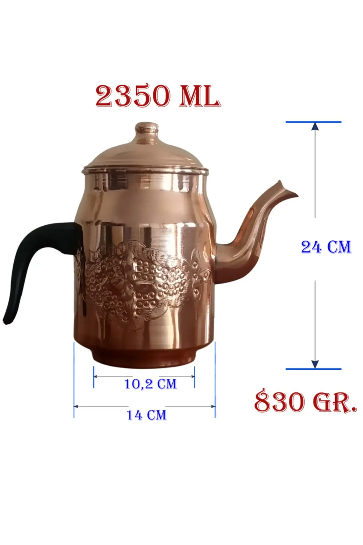 Battal size copper coffee teapot 2,3 liter Cooper Luxury Cups liter Cooper Luxury Cups