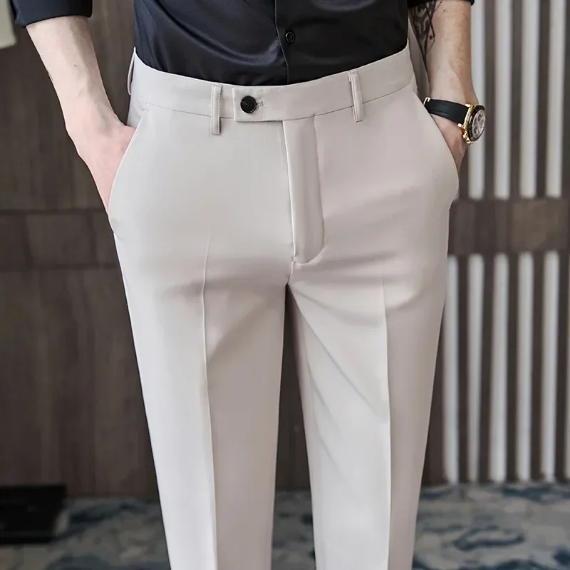 British Style Autumn New Solid High Quality Dress Pant Men Slim Fit Casual  Office Trousers Formal Social Wedding Party Suit Pant - AliExpress 200000343