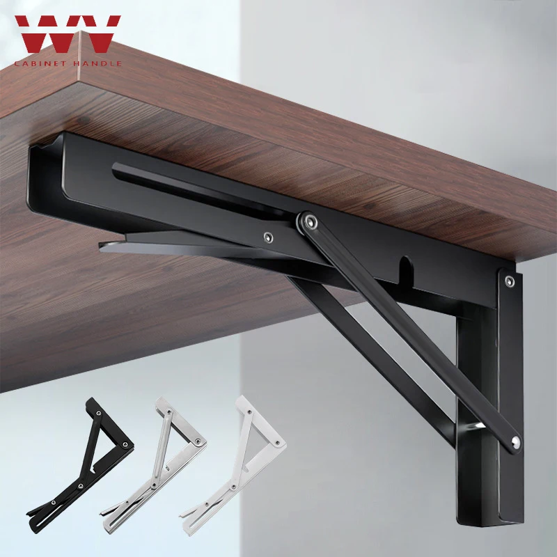 

2PCS Black Folding Angle Bracket 8-16 Inch Triangle Shelf Heavy Support Adjustable Wall Mounted Bench Table Furniture Hardware