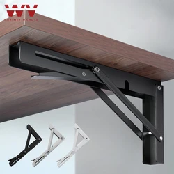 2PCS Black Folding Angle Bracket 8-16 Inch Triangle Shelf Heavy Support Adjustable Wall Mounted Bench Table Furniture Hardware