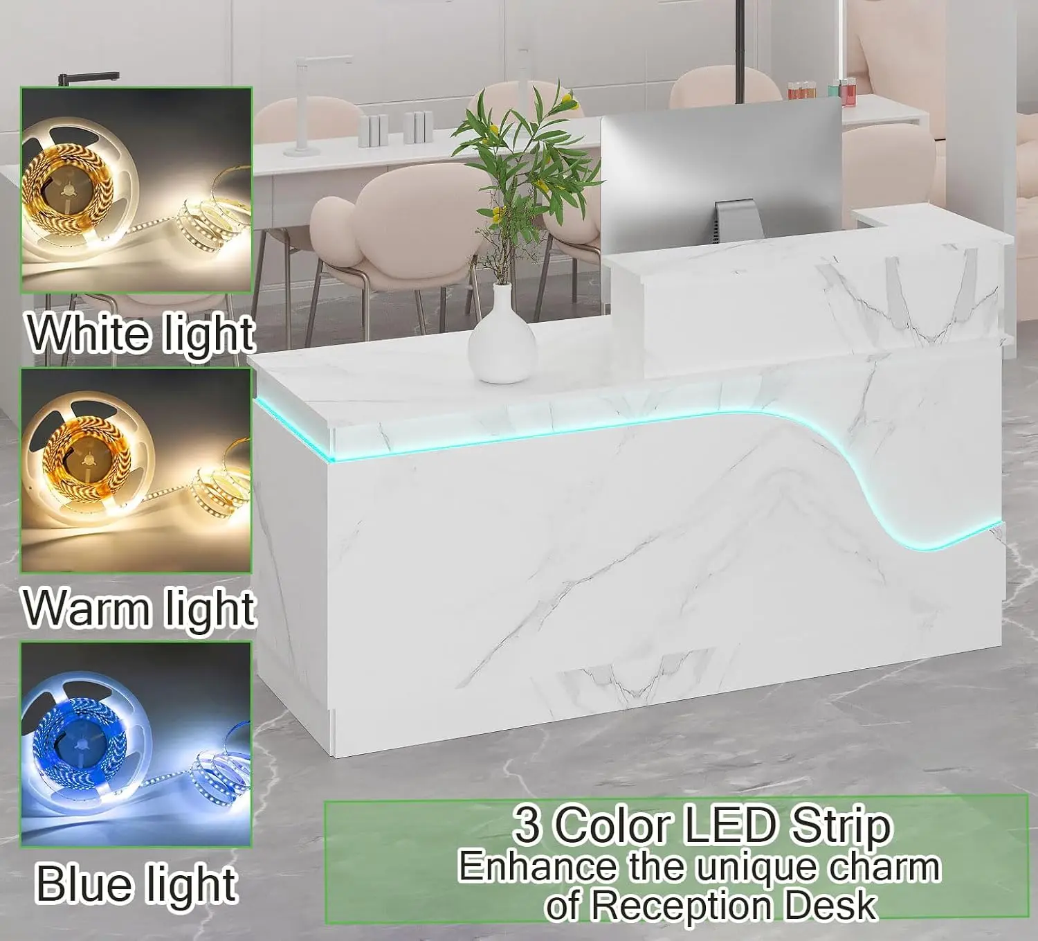 Salon Reception Desk with Counter, Front Desk Reception Counter with Lockable Drawer & Cabinet, Retail Checkout for Home Office,