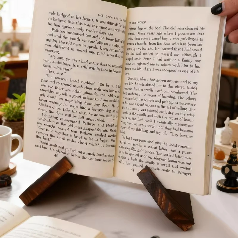 Wooden Cookbook Stand Recipe Book Holders Kitchen Cookbook Stand Reading Holder Rustic Wood Record Stands Flat Base Decoration