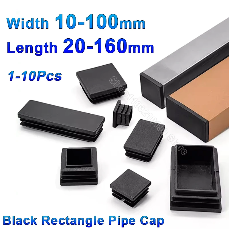 

Black Rectangular Steel Pipe Plug 10-160mm Plastic Furniture Leg Anti Slip Feet Protector Pad Tube Blanking End Cap Inserts Bung