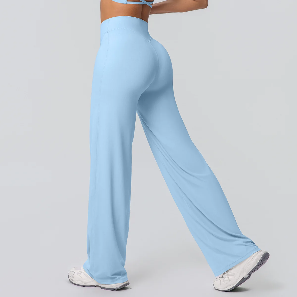 Women's High Waist Flowy Wide Leg Yoga Pants Solid Color Stretchy Tummy Control Workout Gym Running Fitness Athletic Activewear