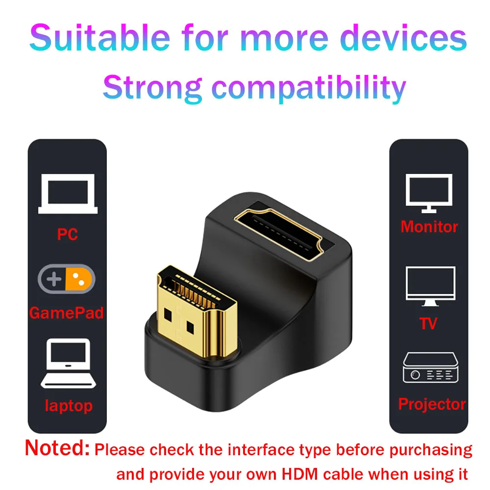 1Pcs HDMI 2.1 Adapter 8K 60Hz Male to Female Side Bending Right Angle Left and Right Bending Extension High-Definition Adapter