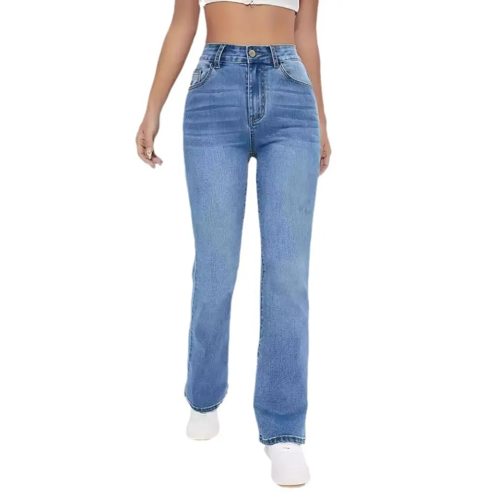 

New Women's High Waist Straight Light Blue Jeans Slim Fit All-match Spring