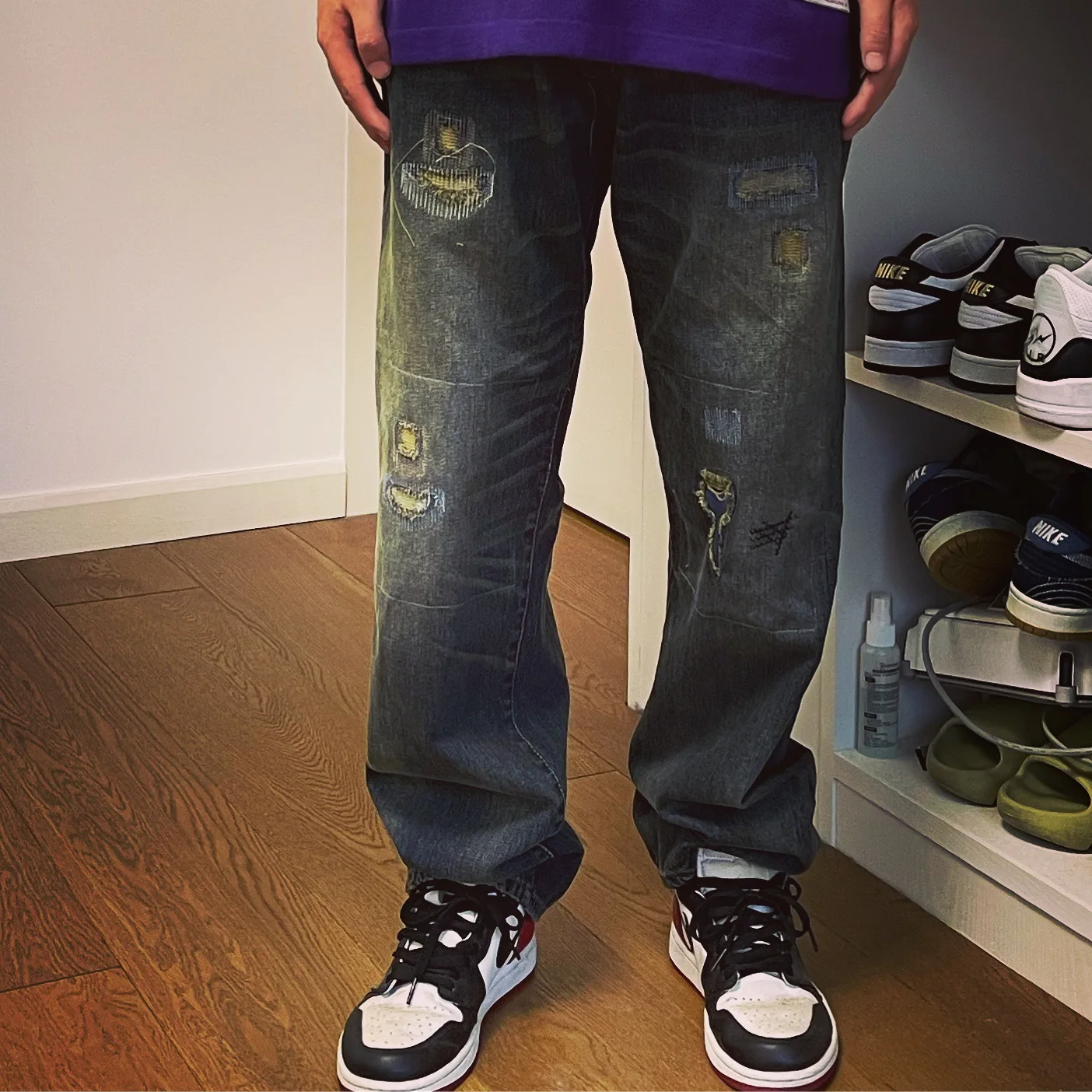 

Джинсы BTTJOB Limited Edition с винтажным принтом паука, красные, с вырезом в форме ключа, модные прямые повседневные джинсы из денима