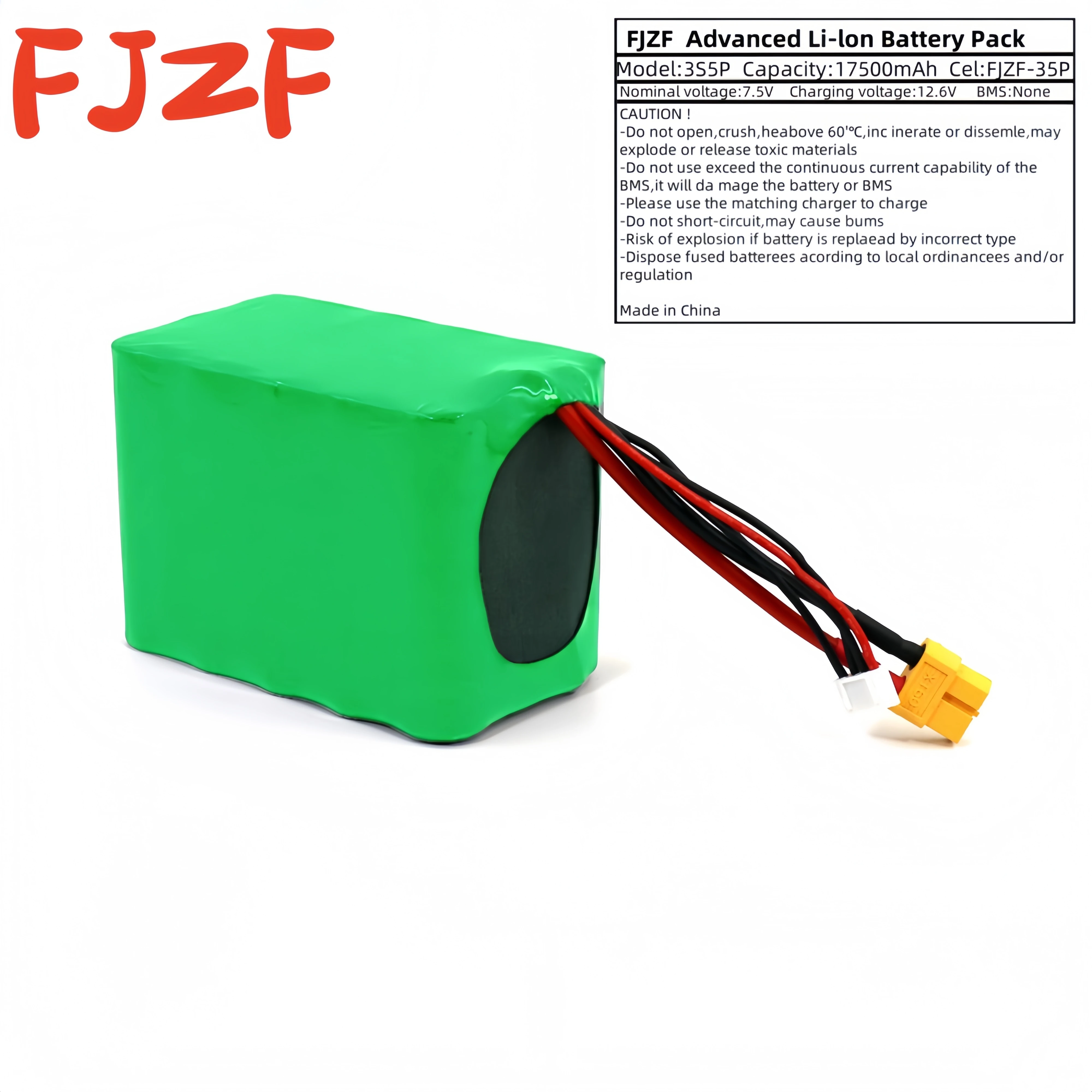 Литий-ионный аккумулятор FJZF 17,5 Ач, 18 Ач, 12 В, высокая емкость, 17500 мАч, 3S5P, 12,6 В для БПЛА, радиоуправляемых самолетов, квадрокоптеров - разъем XH2.54-4P XT60