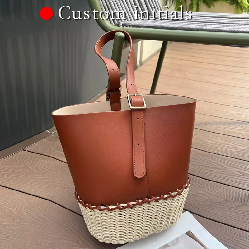 

Custom Initials Bucket Bags For Women Luxury Designer Handbags Purses 2025 New In PU Vinegar Weaving With Inner Pocket Shoulder