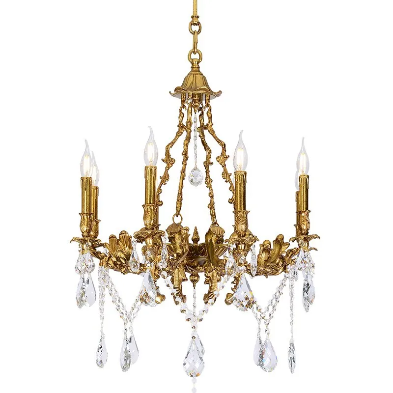 

French all-copper chandelier crystal home improvement indoor living room lamp