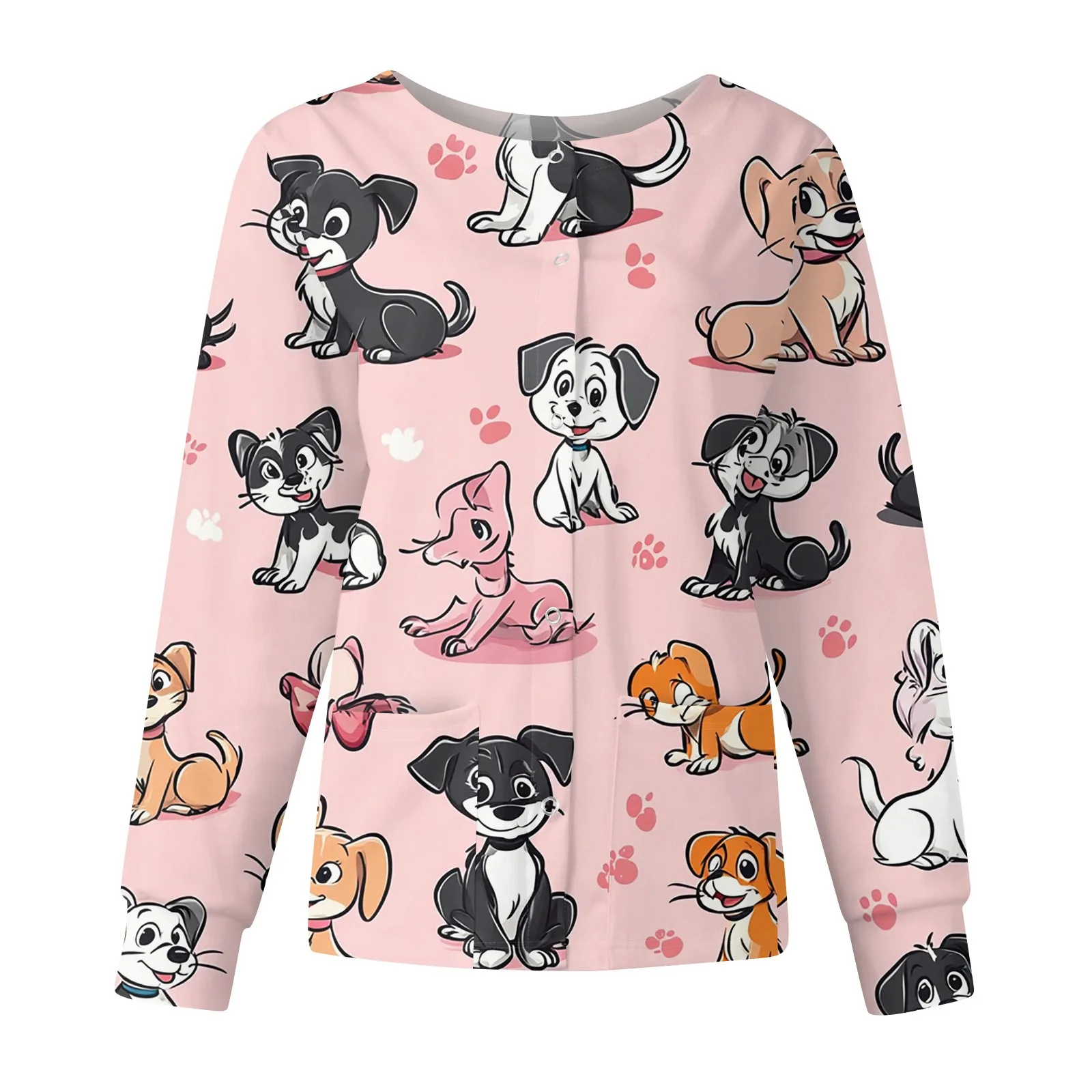 Female Long Sleeve O-Neck Blouse Uniforms Tops Fashion Cartoon Printed Nurse Nursing Costume Jackets Working Uniform