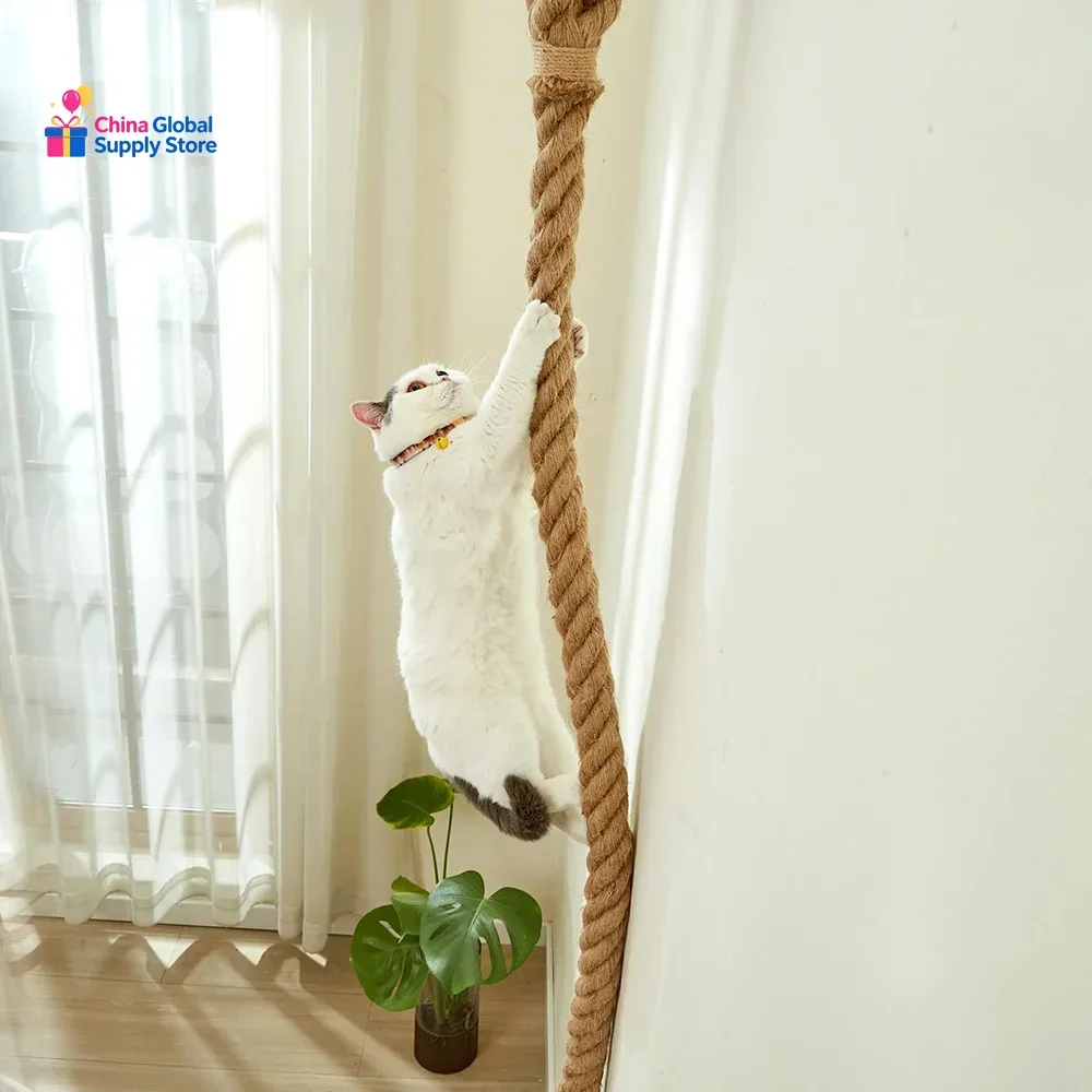 Ceiling Wall Mounted Cat Climbing Rope with Hook Kitten Scratching Post Toy Indoor Outdoor Suitable for Cats