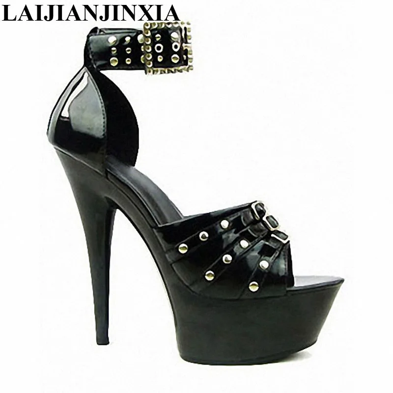 LAIJIANJINXIA New PU Sexy Exotic Pole Dancing Shoes Summer Women Sandals 15CM High Heels Buckle Strap Size 34-46 H312