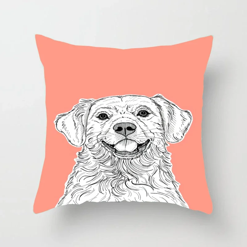 Sketch Cartoon Dog Square Pillow Cushion Cover Car Sofa Office Chair Polyester   Simple Home Decoration Ornament