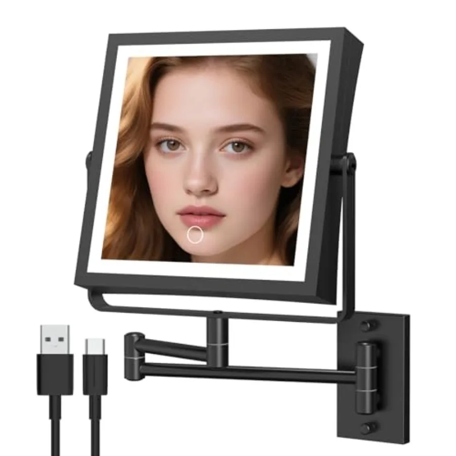 

Wall Mounted Makeup Mirror with Lights 4000mAh Rechargeable Double Sided 1X/10X Magnifying Lighted Vanity Mirror with 3 Color L