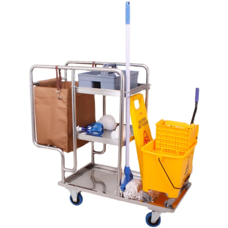 Cleaning Car Cleaning Car Stainless Steel Multi-function Trolley Property Cleaning Tools Hotel Linen Cart