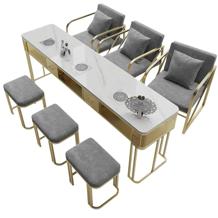 &c Double Marble Nail Table Light Luxury Style Beauty Salon Furniture Modern Manicure Nail Table and Chair